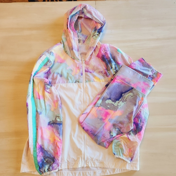 Rare VS PINK Watercolor Pastel Tiedye SET Windbreaker Leggings M/L Mermaidcore - Picture 3 of 7